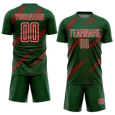 Custom Green Red-White Abstract Fragment Art Splash Sublimation Soccer Uniform Jersey