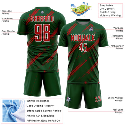 Custom Green Red-White Abstract Fragment Art Splash Sublimation Soccer Uniform Jersey