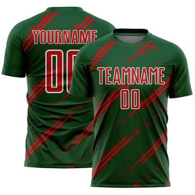 Custom Green Red-White Abstract Fragment Art Splash Sublimation Soccer Uniform Jersey