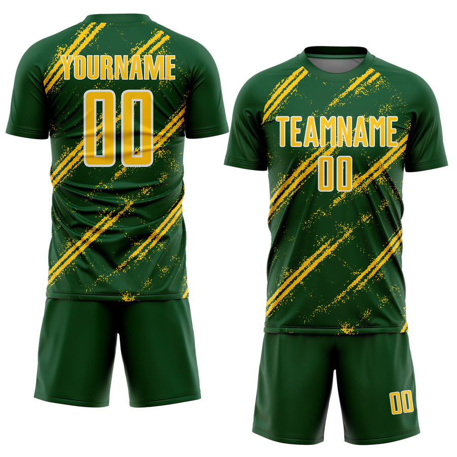 Custom Green Yellow-White Abstract Fragment Art Splash Sublimation Soccer Uniform Jersey