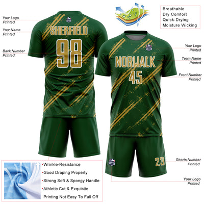 Custom Green Old Gold-White Abstract Fragment Art Splash Sublimation Soccer Uniform Jersey