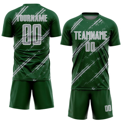 Custom Green Gray-White Abstract Fragment Art Splash Sublimation Soccer Uniform Jersey
