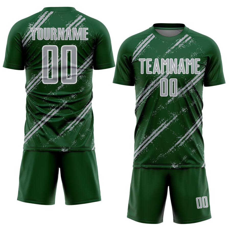 Custom Green Gray-White Abstract Fragment Art Splash Sublimation Soccer Uniform Jersey