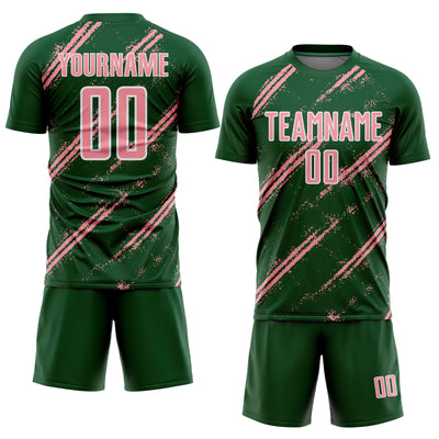 Custom Green Medium Pink-White Abstract Fragment Art Splash Sublimation Soccer Uniform Jersey