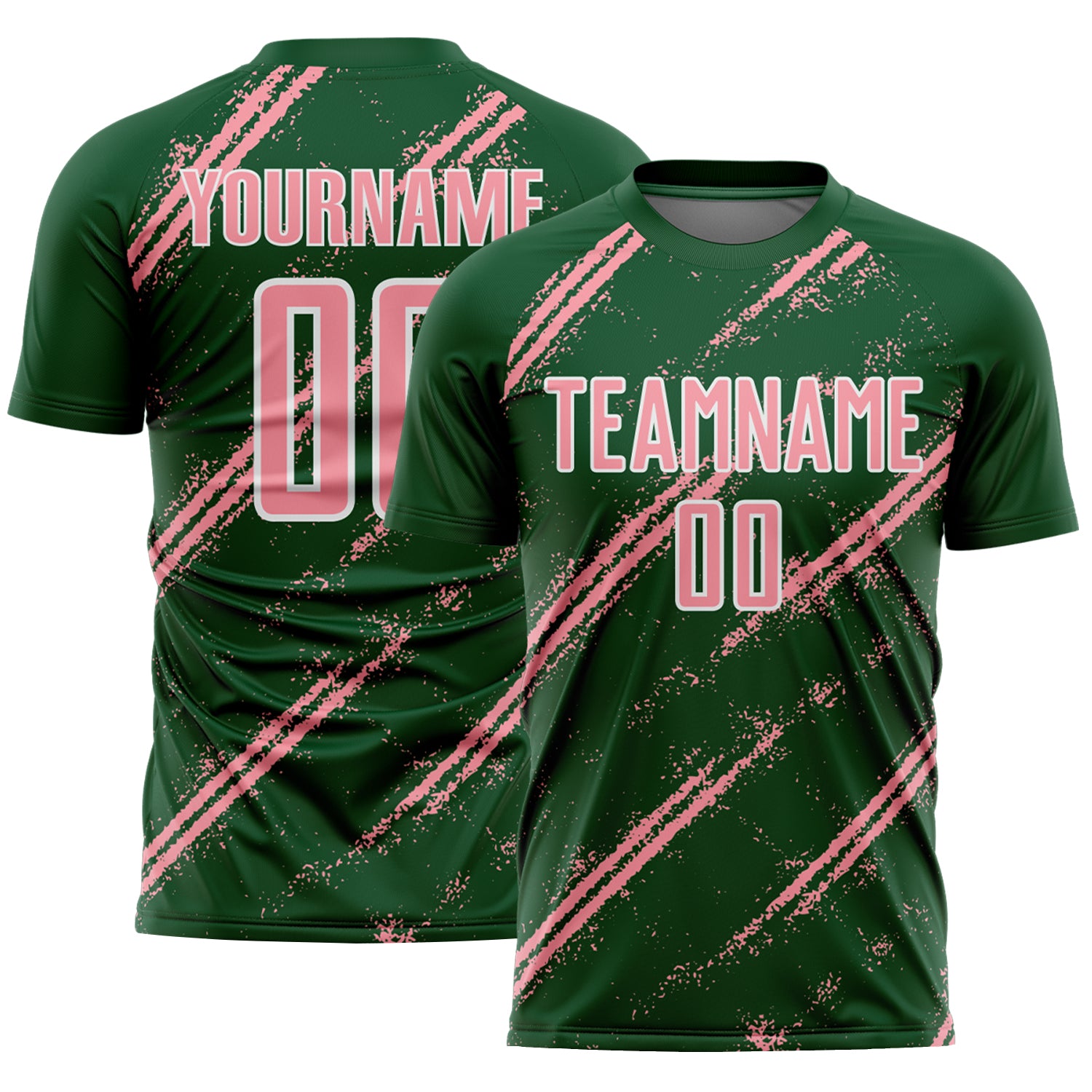 Custom Green Medium Pink-White Abstract Fragment Art Splash Sublimation Soccer Uniform Jersey