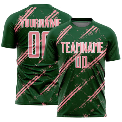 Custom Green Medium Pink-White Abstract Fragment Art Splash Sublimation Soccer Uniform Jersey