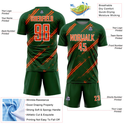 Custom Green Orange-White Abstract Fragment Art Splash Sublimation Soccer Uniform Jersey