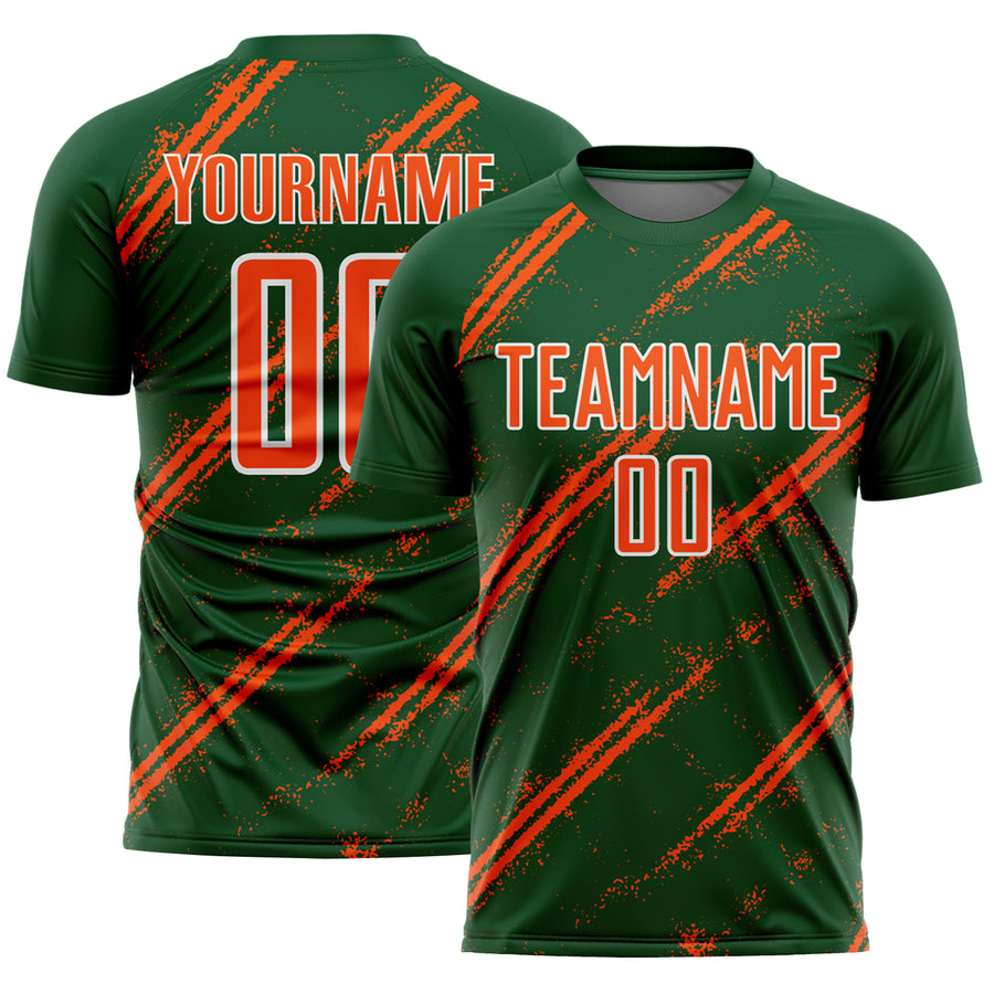 Custom Green Orange-White Abstract Fragment Art Splash Sublimation Soccer Uniform Jersey