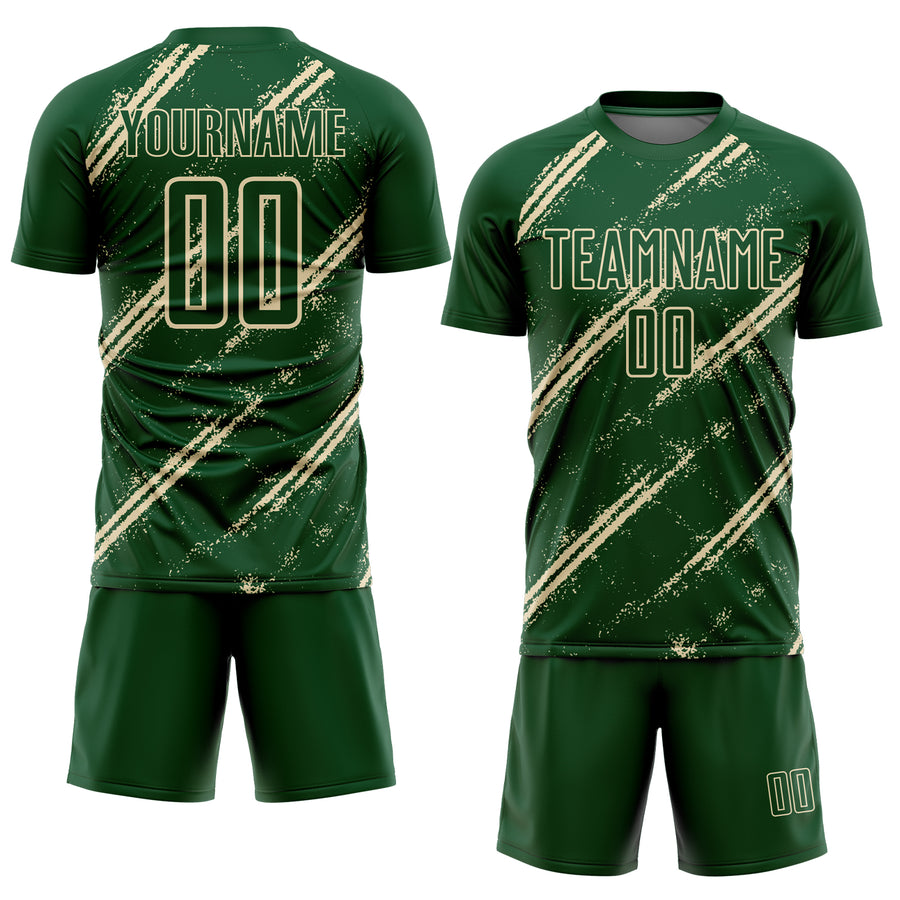 Custom Green Cream Abstract Fragment Art Splash Sublimation Soccer Uniform Jersey