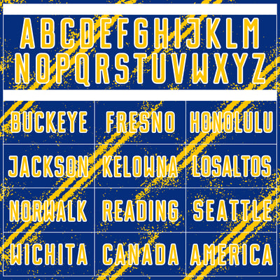 Custom Royal Yellow-White Abstract Fragment Art Splash Sublimation Soccer Uniform Jersey