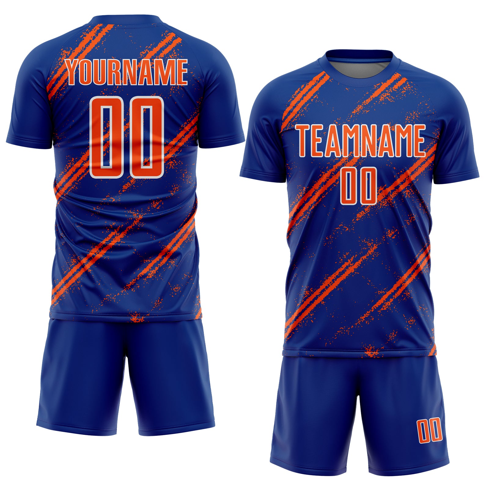 Custom Royal Orange-White Abstract Fragment Art Splash Sublimation Soccer Uniform Jersey