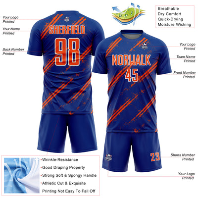 Custom Royal Orange-White Abstract Fragment Art Splash Sublimation Soccer Uniform Jersey