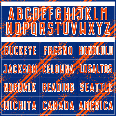 Custom Royal Orange-White Abstract Fragment Art Splash Sublimation Soccer Uniform Jersey