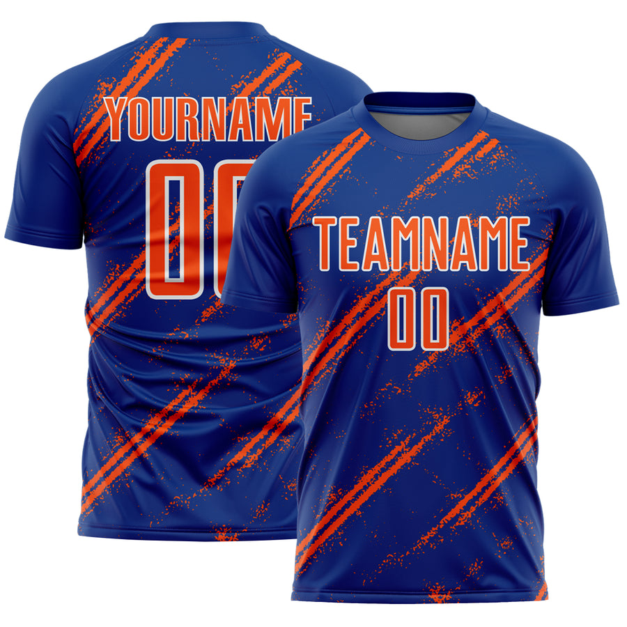 Custom Royal Orange-White Abstract Fragment Art Splash Sublimation Soccer Uniform Jersey