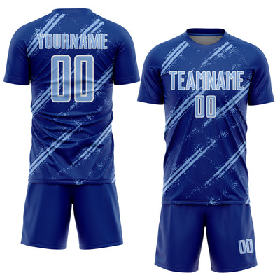 Custom Royal Light Blue-White Abstract Fragment Art Splash Sublimation Soccer Uniform Jersey
