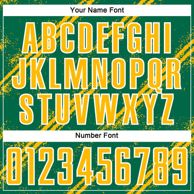 Custom Kelly Green Gold-White Abstract Fragment Art Splash Sublimation Soccer Uniform Jersey