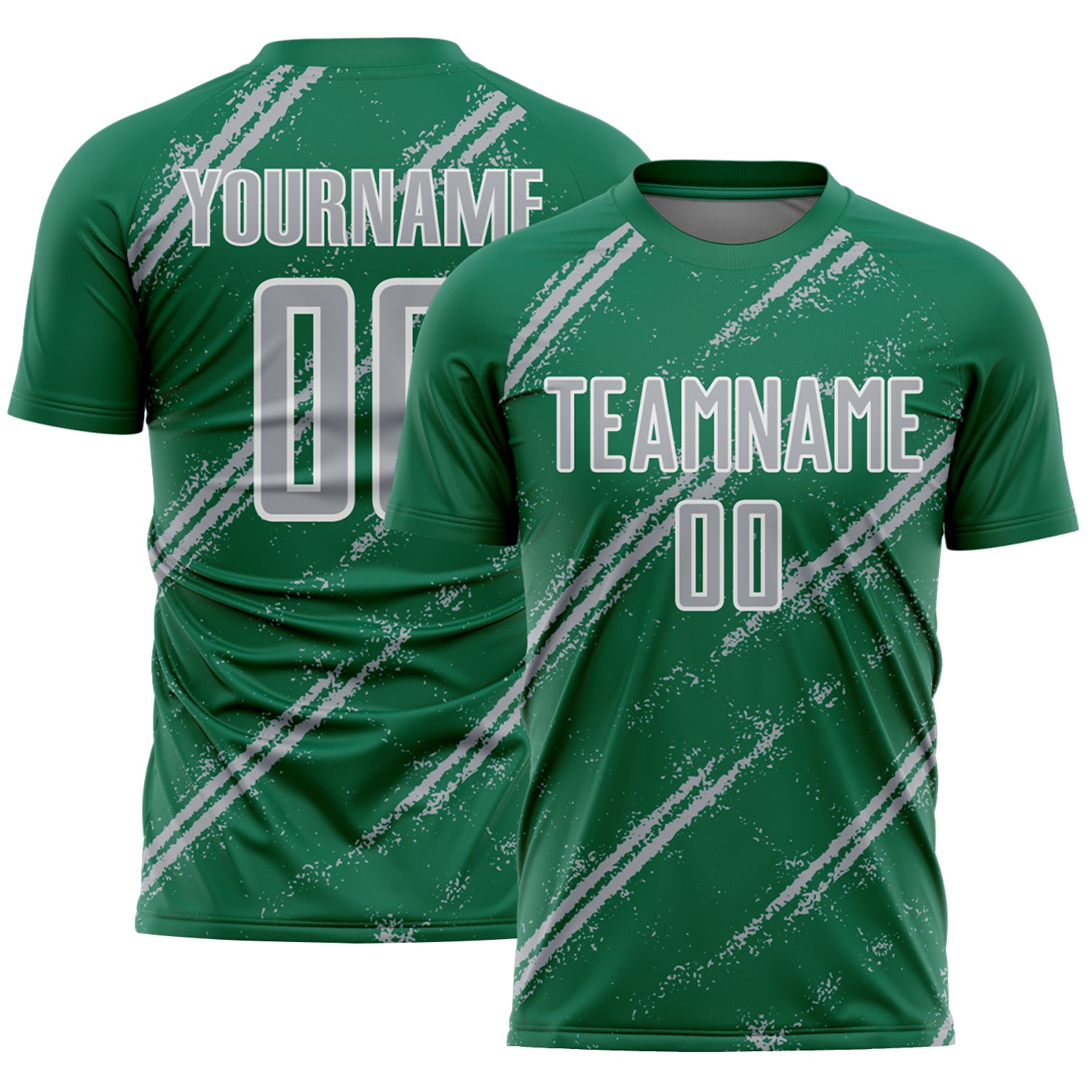 Custom Kelly Green Gray-White Abstract Fragment Art Splash Sublimation Soccer Uniform Jersey
