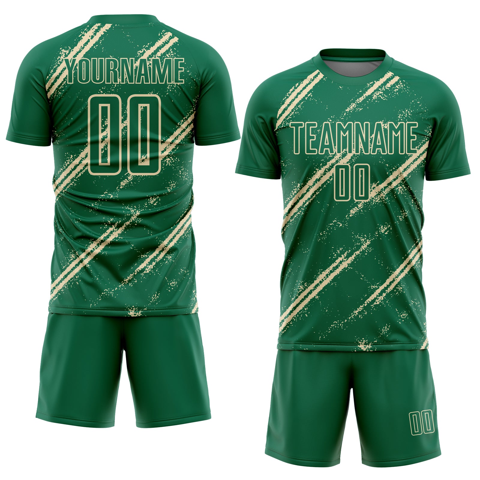 Custom Kelly Green Cream Abstract Fragment Art Splash Sublimation Soccer Uniform Jersey