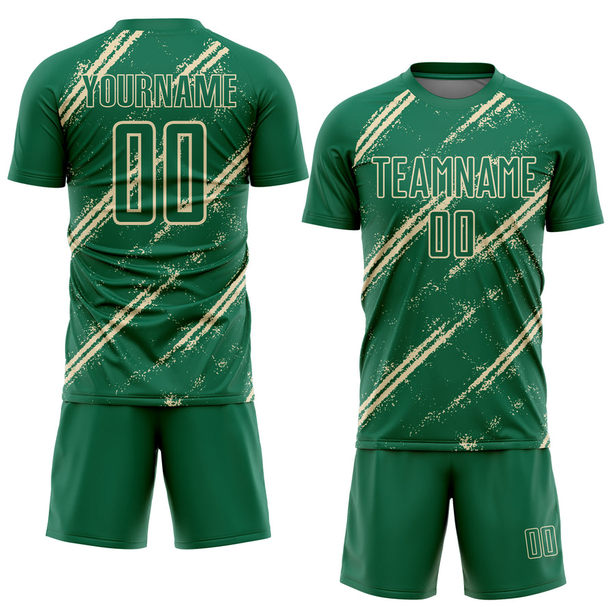 Custom Kelly Green Cream Abstract Fragment Art Splash Sublimation Soccer Uniform Jersey
