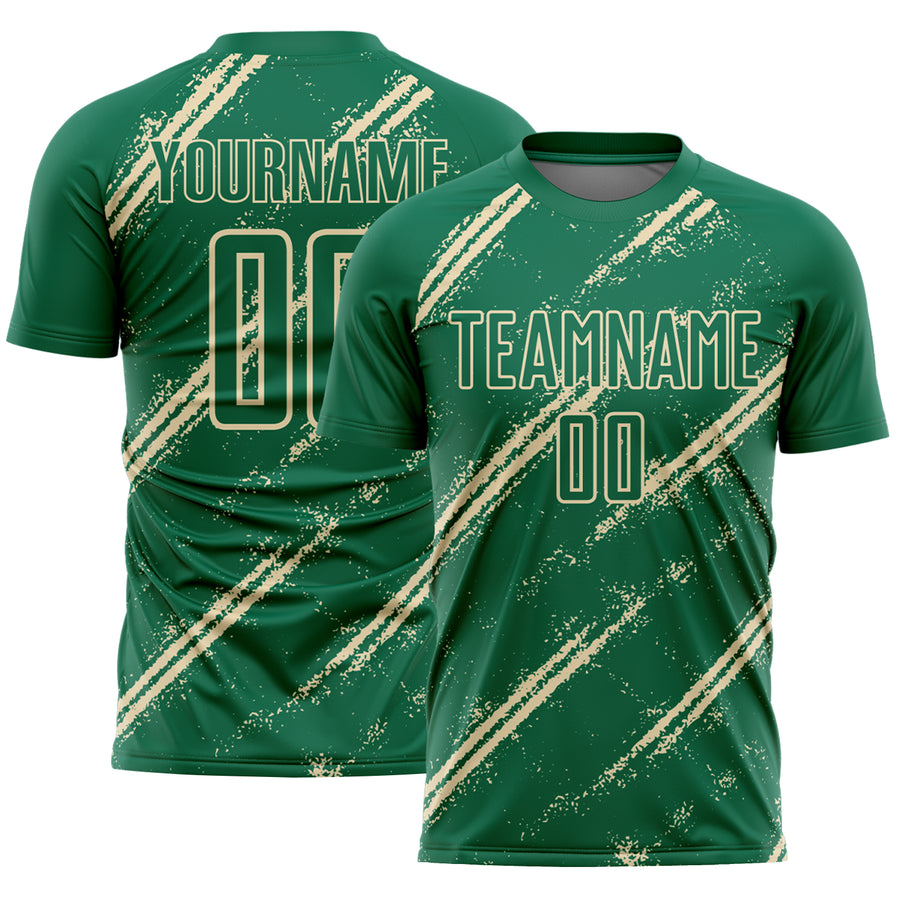 Custom Kelly Green Cream Abstract Fragment Art Splash Sublimation Soccer Uniform Jersey
