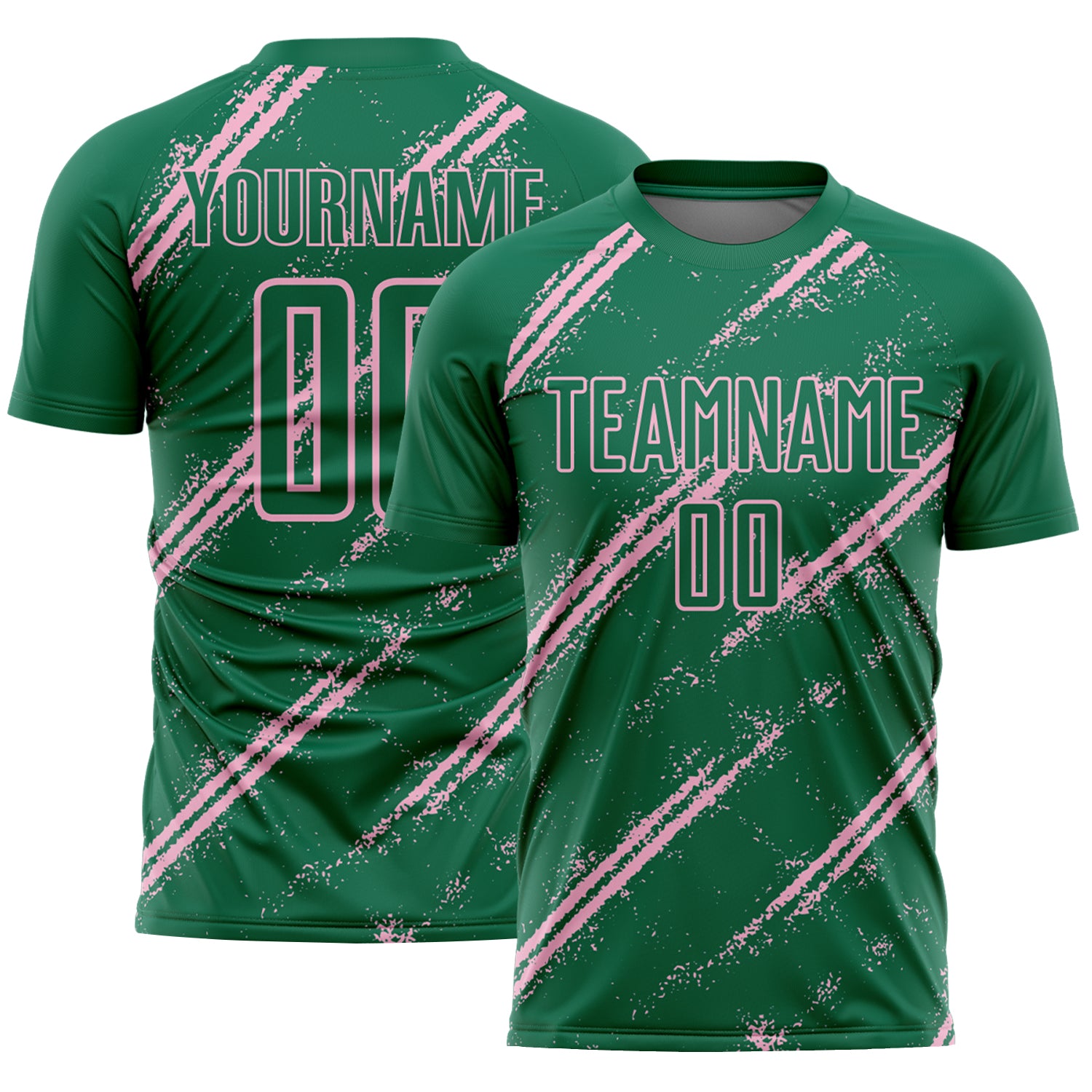 Custom Kelly Green Light Pink Abstract Fragment Art Splash Sublimation Soccer Uniform Jersey