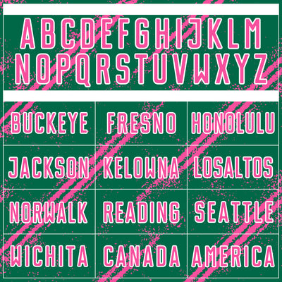 Custom Kelly Green Pink-White Abstract Fragment Art Splash Sublimation Soccer Uniform Jersey