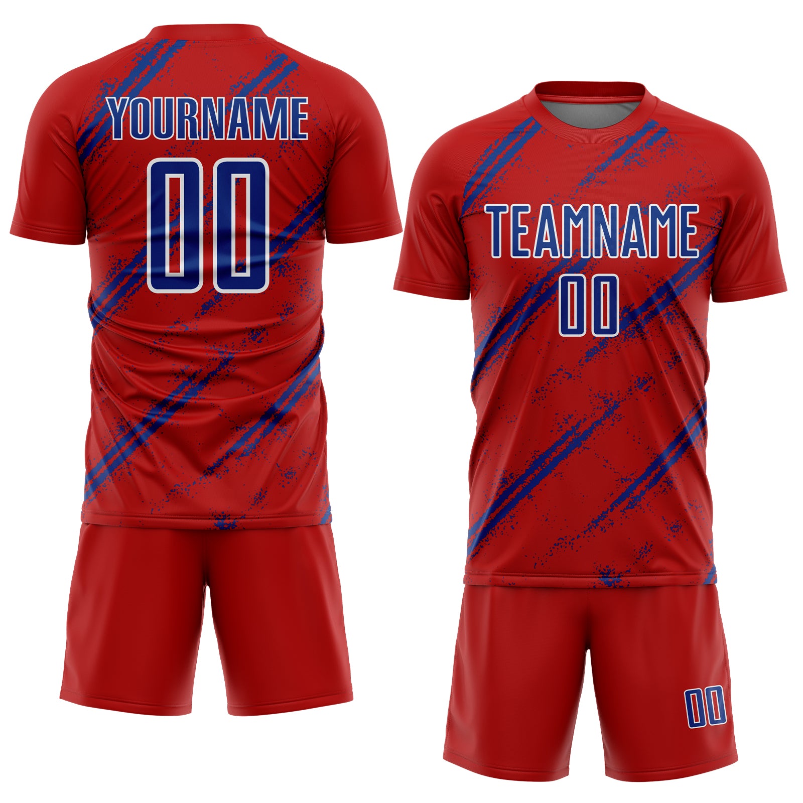 Custom Red Royal-White Abstract Fragment Art Splash Sublimation Soccer Uniform Jersey