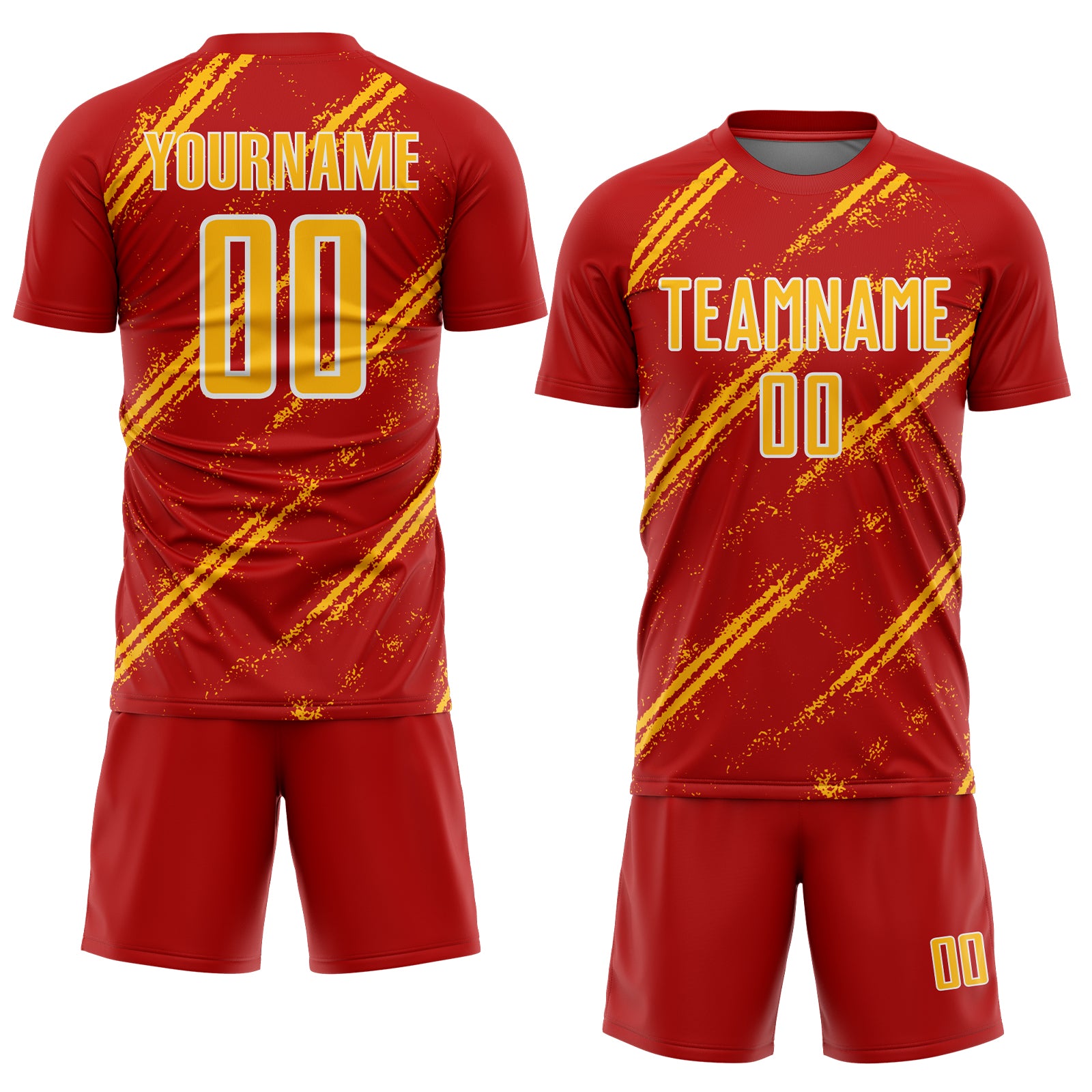Custom Red Gold-White Abstract Fragment Art Splash Sublimation Soccer Uniform Jersey