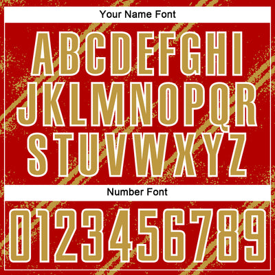 Custom Red Old Gold-White Abstract Fragment Art Splash Sublimation Soccer Uniform Jersey