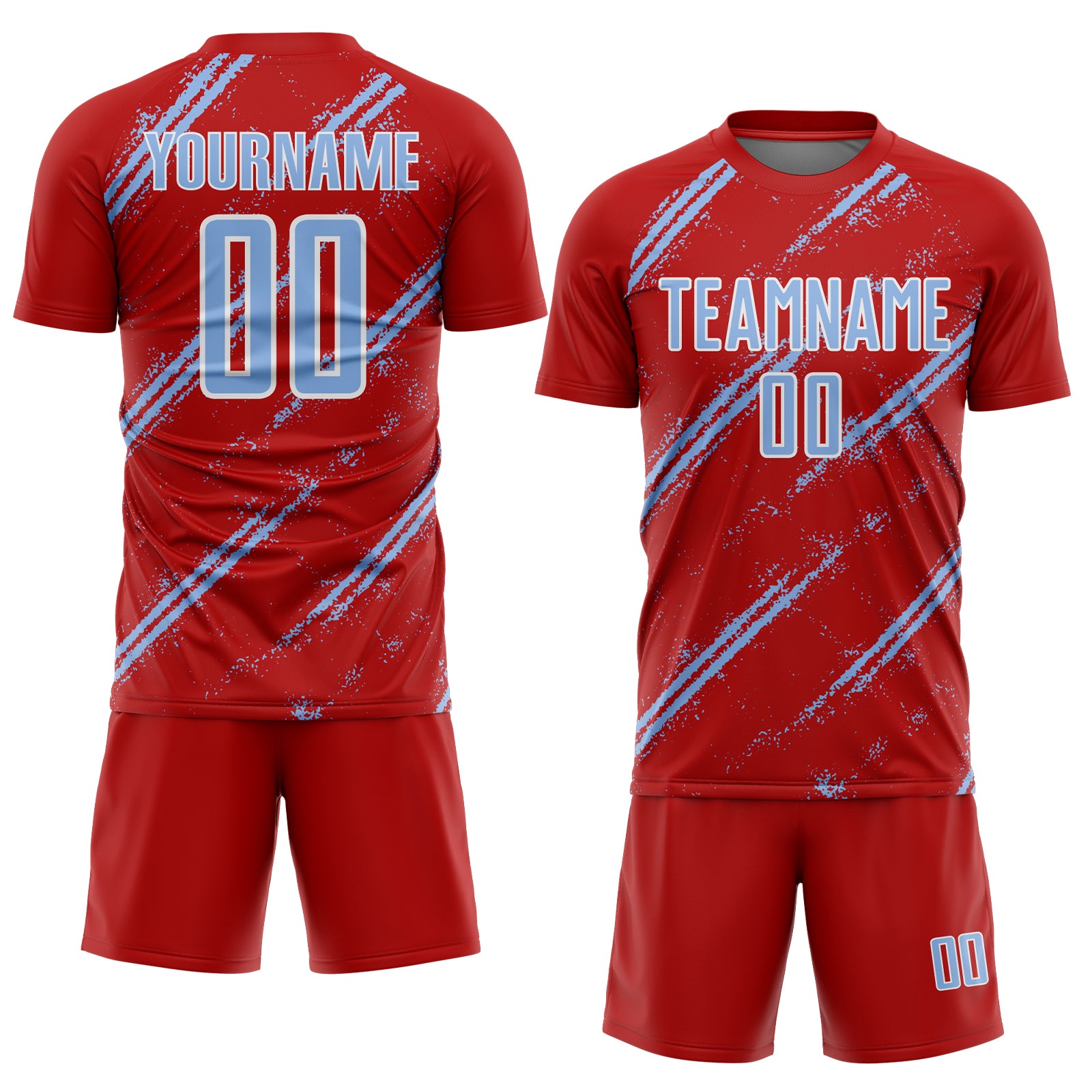 Custom Red Light Blue-White Abstract Fragment Art Splash Sublimation Soccer Uniform Jersey