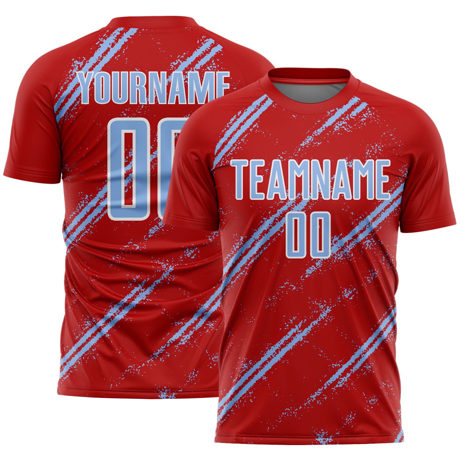Custom Red Light Blue-White Abstract Fragment Art Splash Sublimation Soccer Uniform Jersey