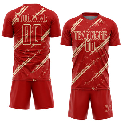Custom Red Cream Abstract Fragment Art Splash Sublimation Soccer Uniform Jersey