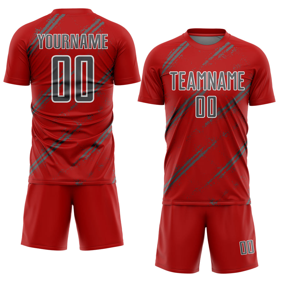 Custom Red Steel Gray-White Abstract Fragment Art Splash Sublimation Soccer Uniform Jersey