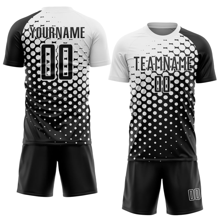 Custom Black White Modern Polka Dot Sublimation Soccer Uniform Jersey