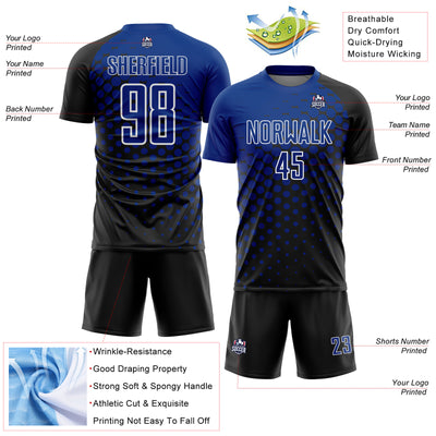 Custom Black Royal-White Modern Polka Dot Sublimation Soccer Uniform Jersey