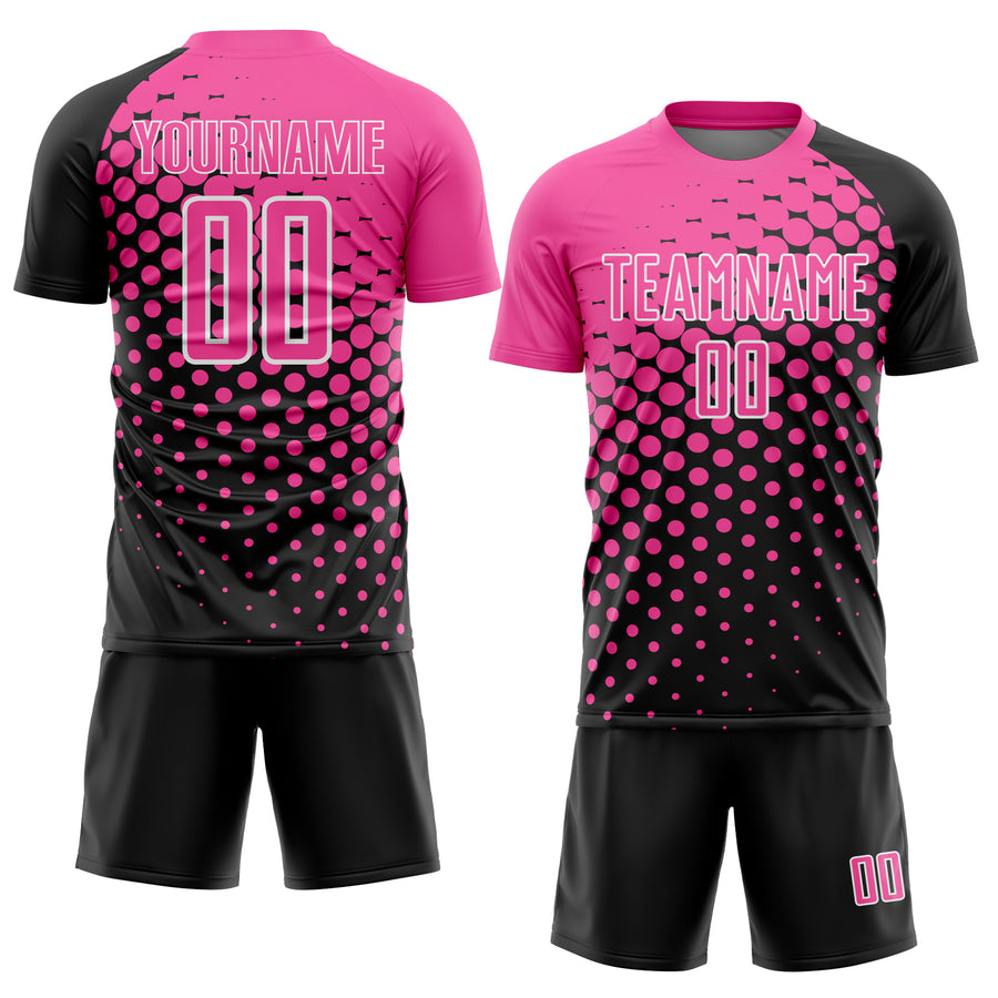 Custom Black Pink-White Modern Polka Dot Sublimation Soccer Uniform Jersey