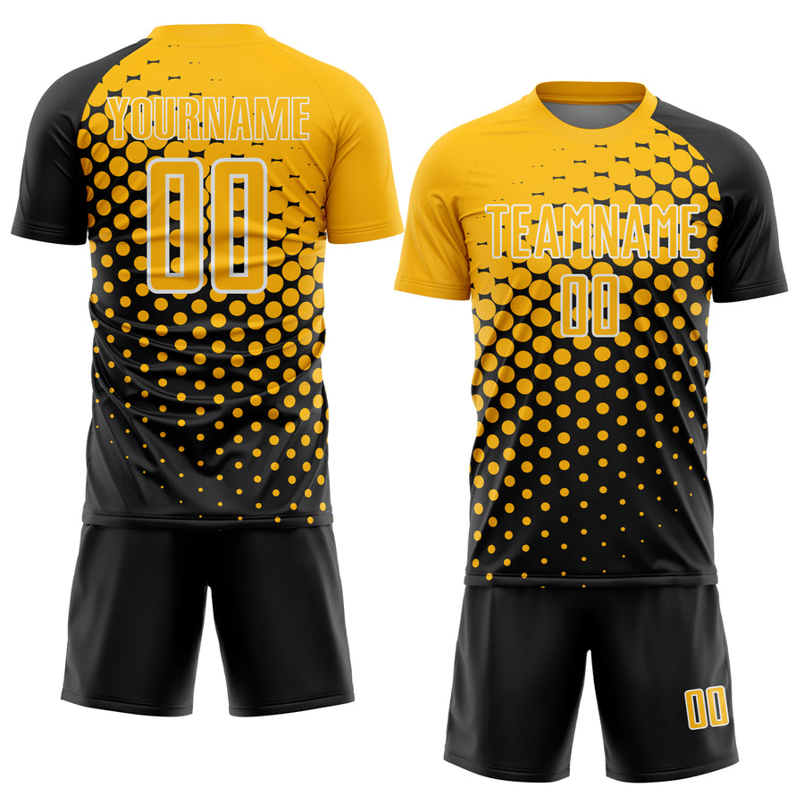 Custom Black Gold-White Modern Polka Dot Sublimation Soccer Uniform Jersey