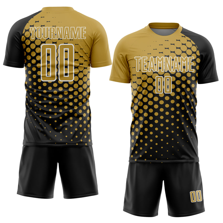 Custom Black Old Gold-White Modern Polka Dot Sublimation Soccer Uniform Jersey