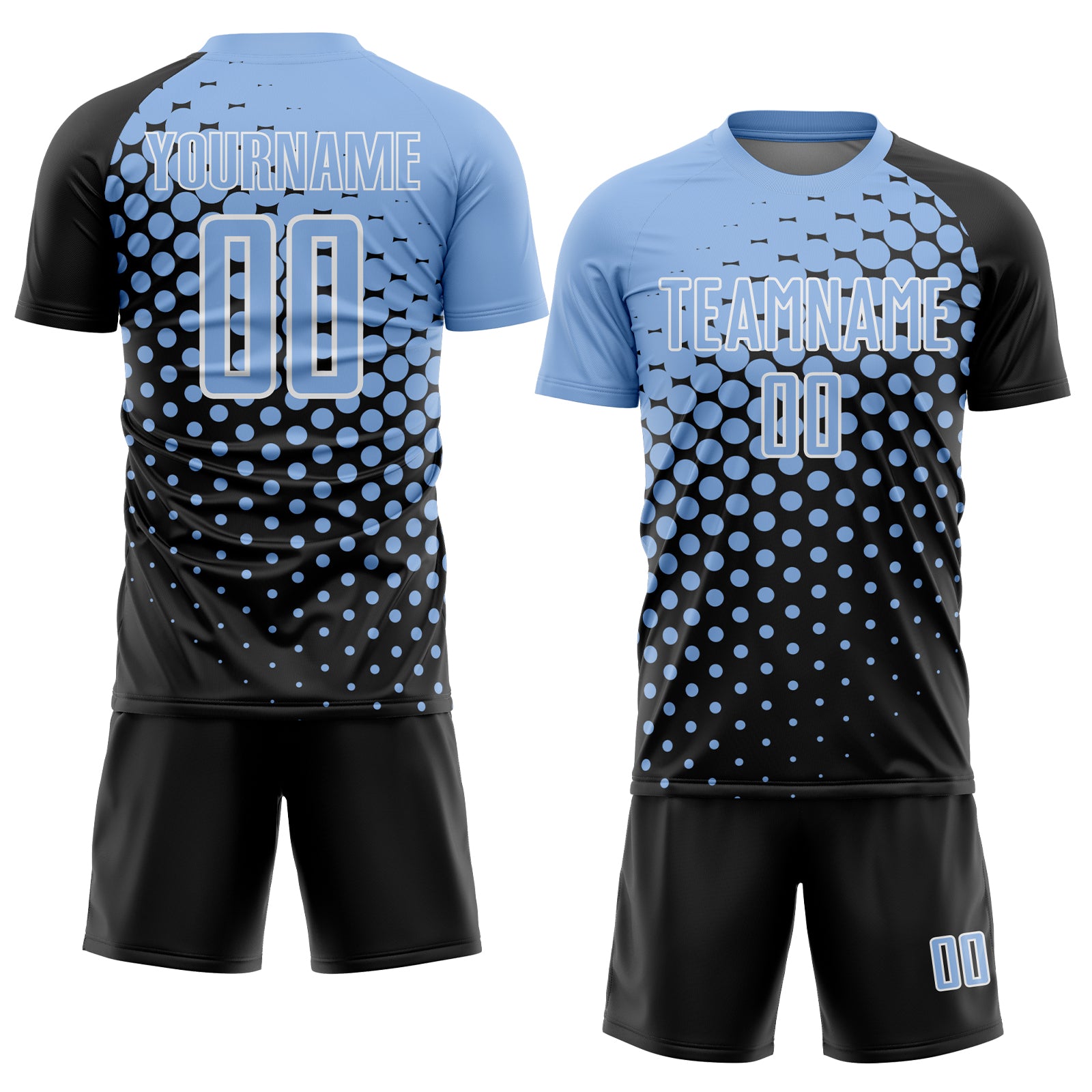 Custom Black Light Blue-White Modern Polka Dot Sublimation Soccer Uniform Jersey