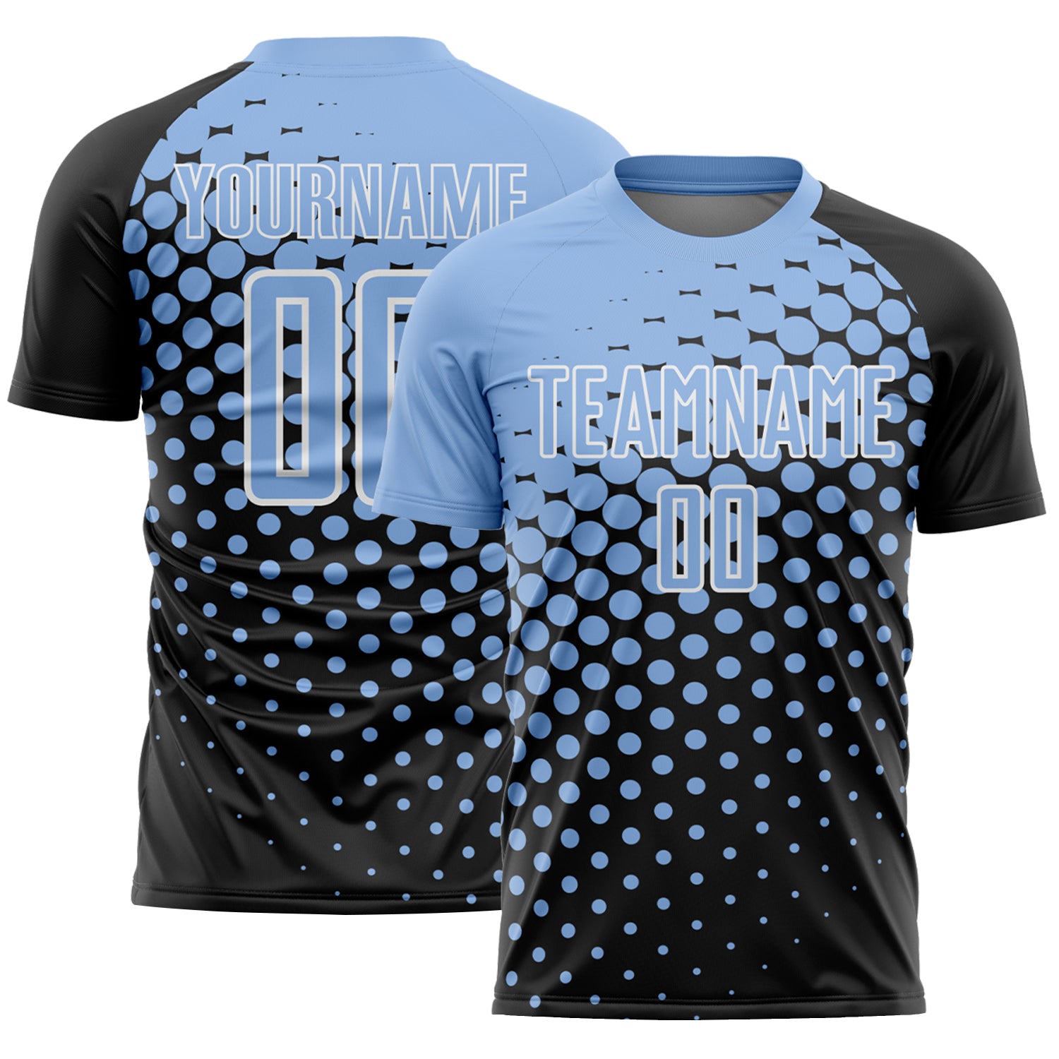 Custom Black Light Blue-White Modern Polka Dot Sublimation Soccer Uniform Jersey