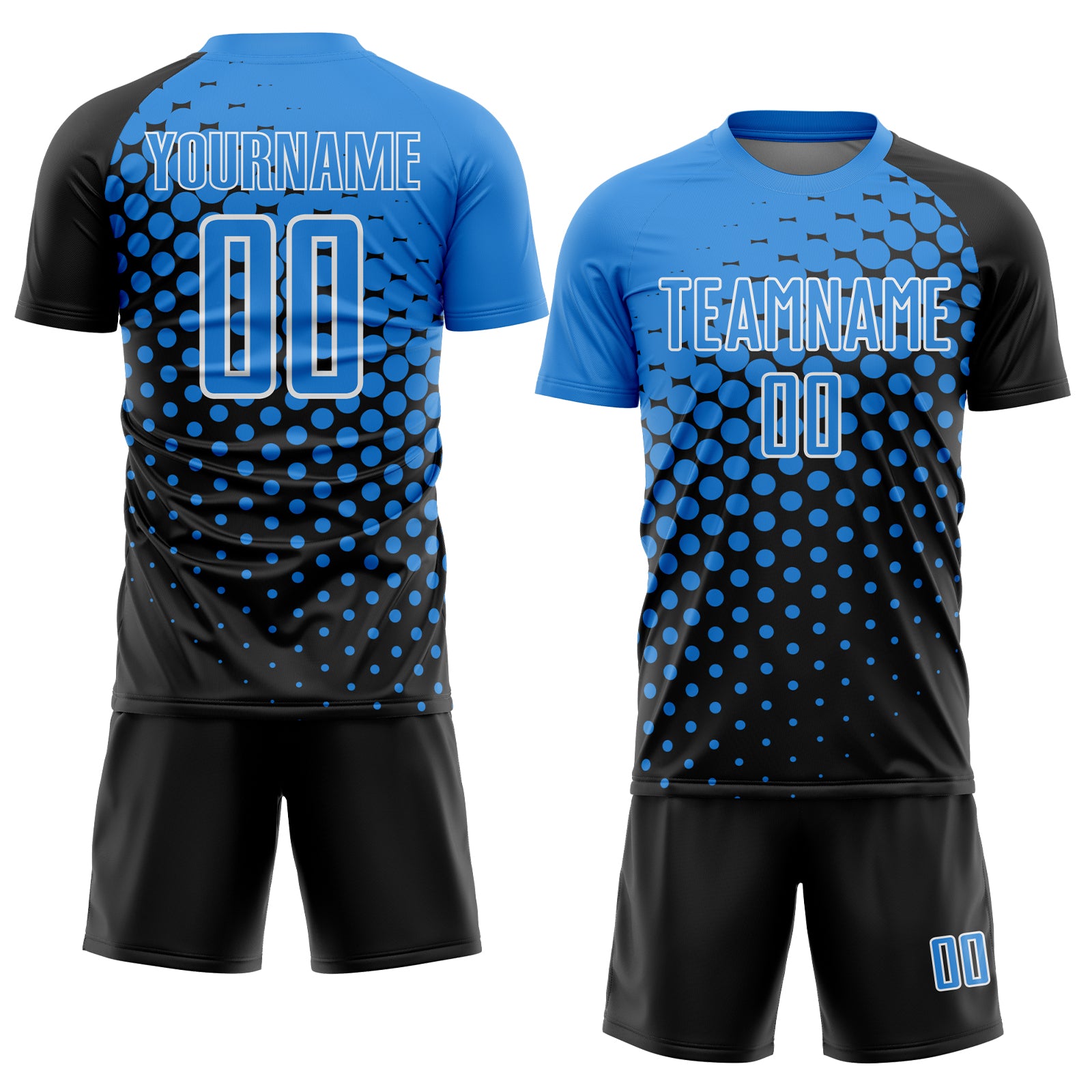 Custom Black Powder Blue-White Modern Polka Dot Sublimation Soccer Uniform Jersey