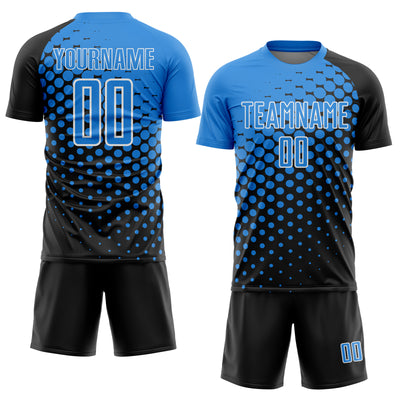 Custom Black Powder Blue-White Modern Polka Dot Sublimation Soccer Uniform Jersey
