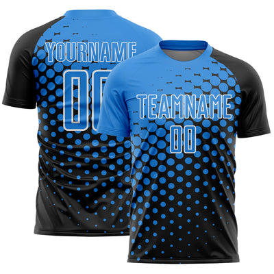 Custom Black Powder Blue-White Modern Polka Dot Sublimation Soccer Uniform Jersey