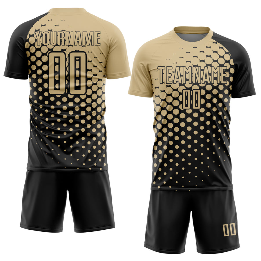 Custom Black Vegas Gold Modern Polka Dot Sublimation Soccer Uniform Jersey