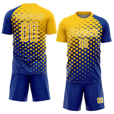 Custom Royal Yellow-White Modern Polka Dot Sublimation Soccer Uniform Jersey