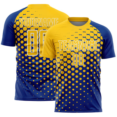 Custom Royal Yellow-White Modern Polka Dot Sublimation Soccer Uniform Jersey