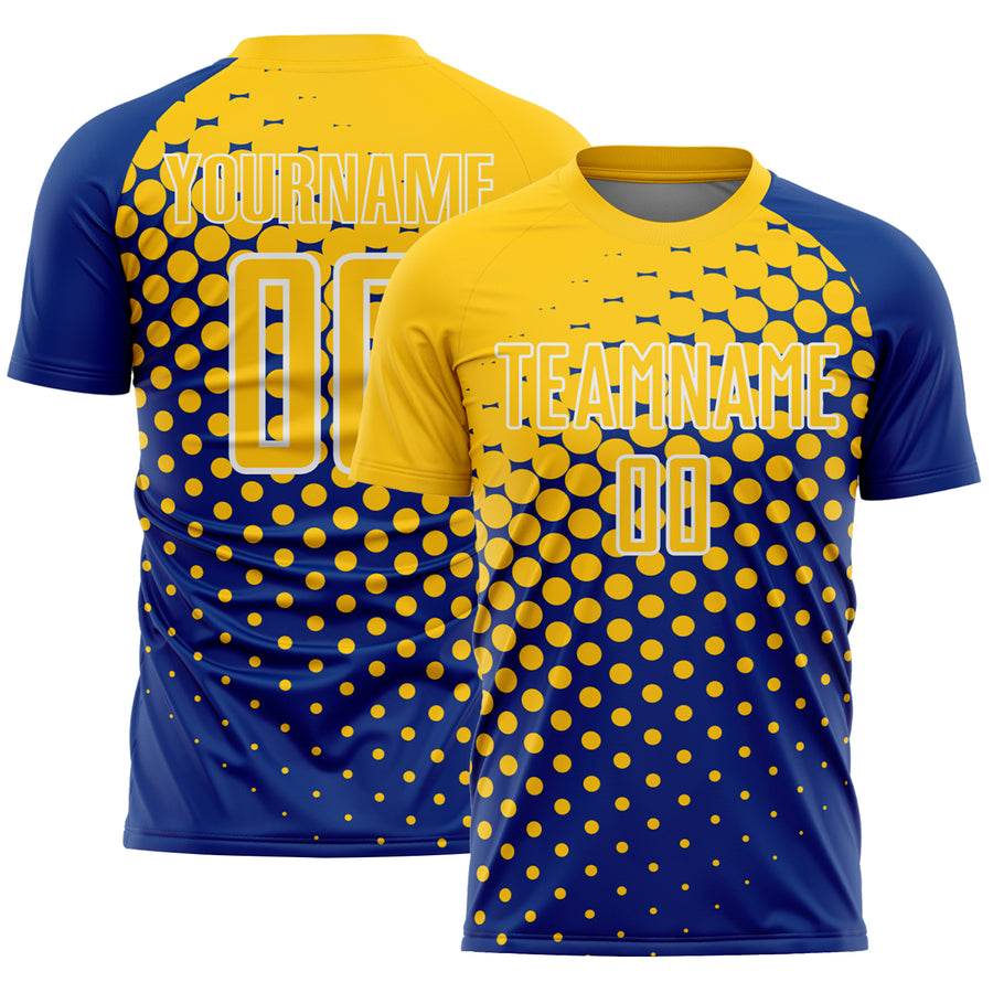 Custom Royal Yellow-White Modern Polka Dot Sublimation Soccer Uniform Jersey