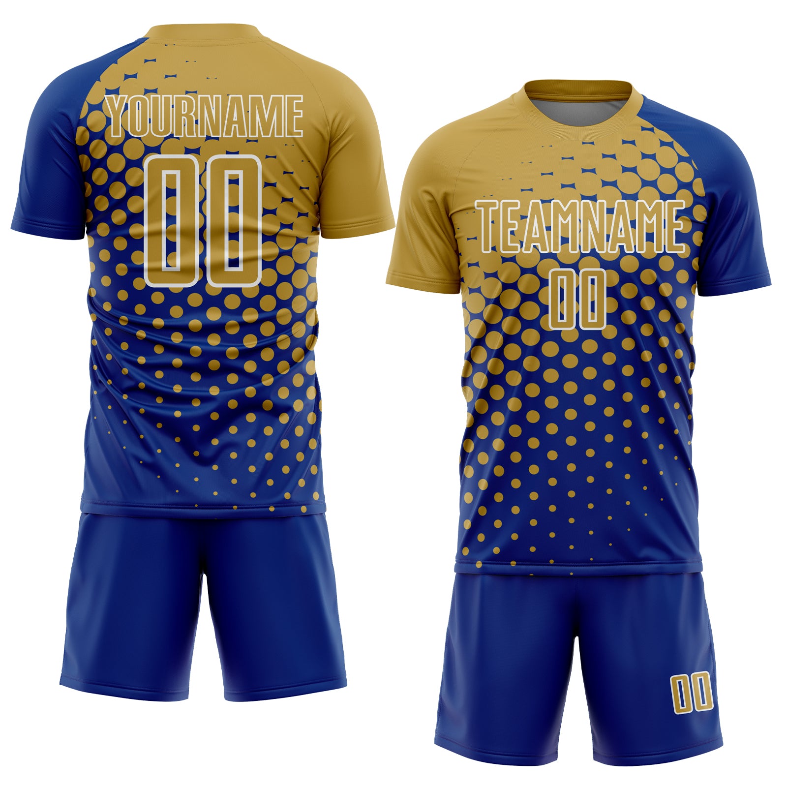Custom Royal Old Gold-White Modern Polka Dot Sublimation Soccer Uniform Jersey