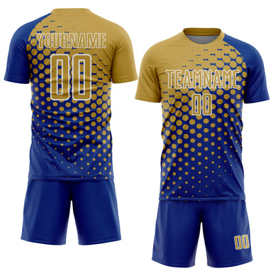 Custom Royal Old Gold-White Modern Polka Dot Sublimation Soccer Uniform Jersey