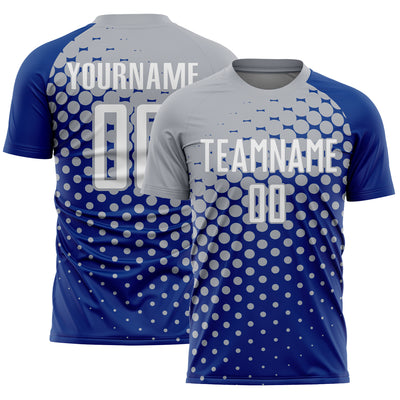 Custom Royal White-Gray Modern Polka Dot Sublimation Soccer Uniform Jersey